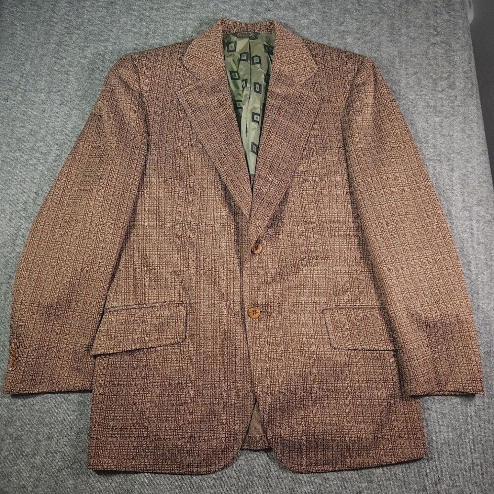 Vtg Designer Group Bonds Blazer Mens 44 Brown Tweed Two Button 80s Car Salesman